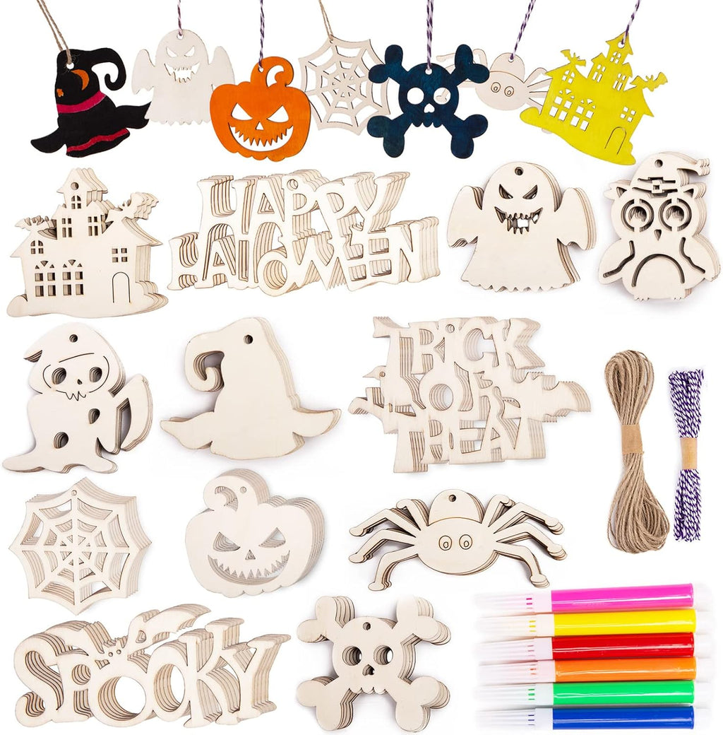 Set 72 Figuras de Madera para Halloween con Cuerda