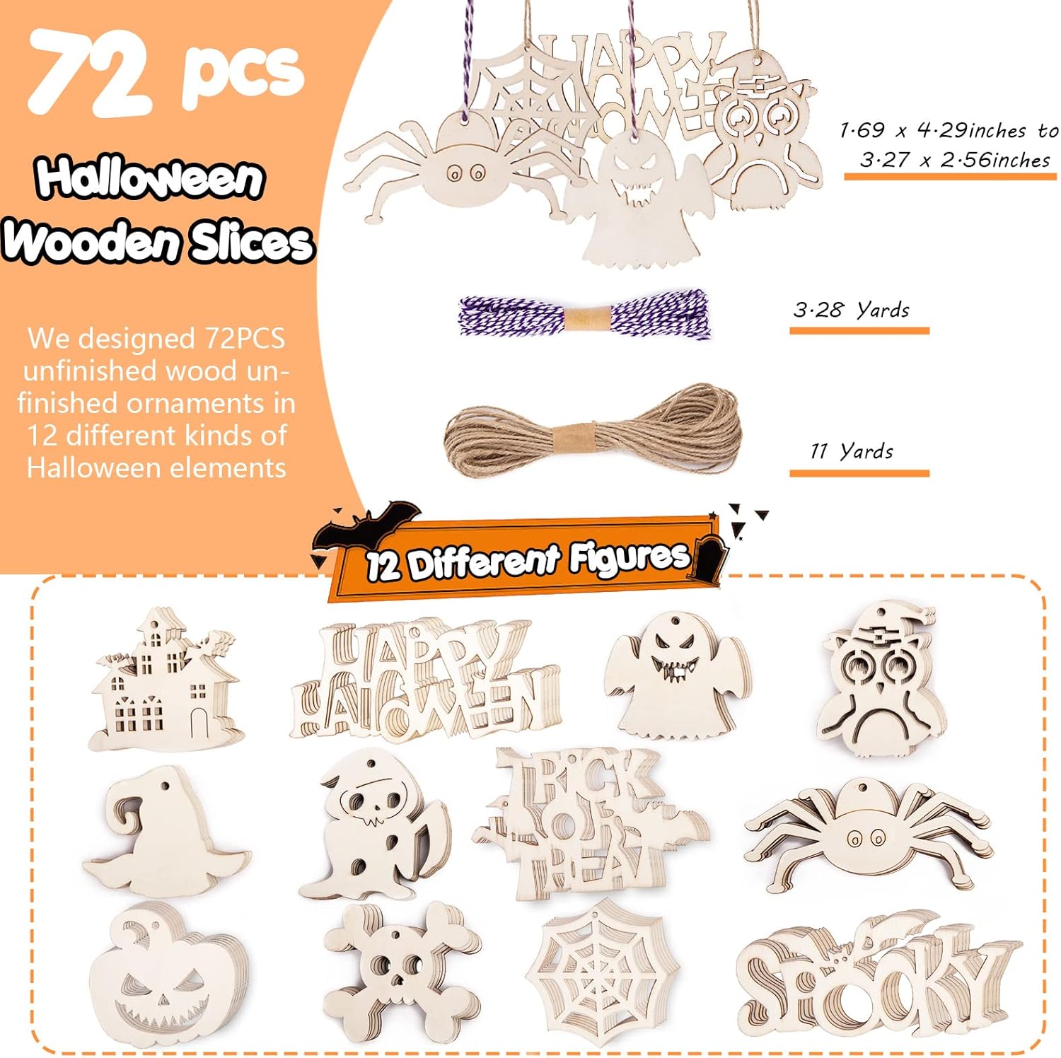 Set 72 Figuras de Madera para Halloween con Cuerda