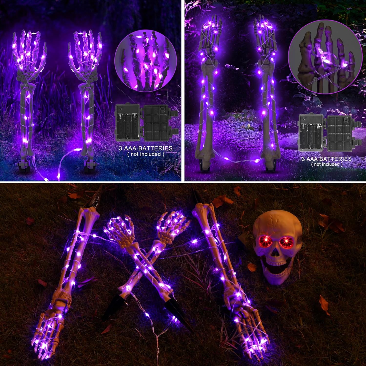 Esqueleto Iluminado Halloween con Luces LED Púrpura y Ojos Rojos