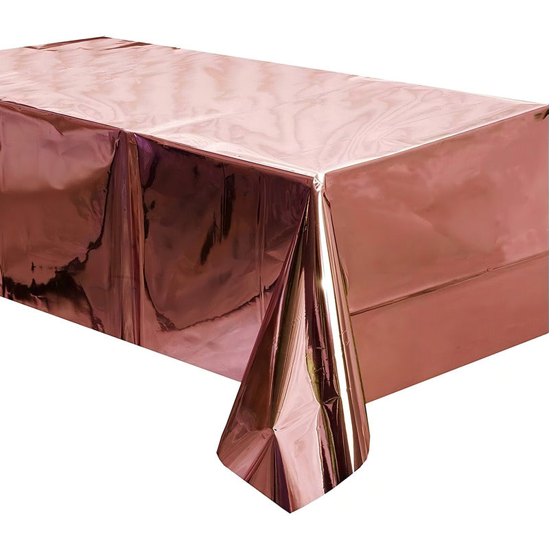 Mantel Rectangular Fiesta Metálico Decoración Color Rose Gold