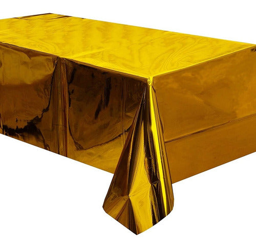 Mantel Rectangular Fiesta Metálico Decoración Color Oro