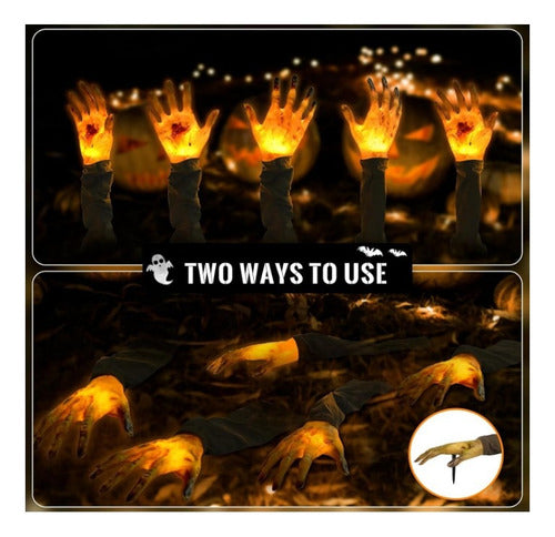 Decoracion Halloween Para Jardin Manos Zombie Con Luz 5 Pack