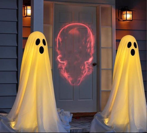 Decoracion Halloween Fantasmas Iluminados Tela Blanca 2 Pack