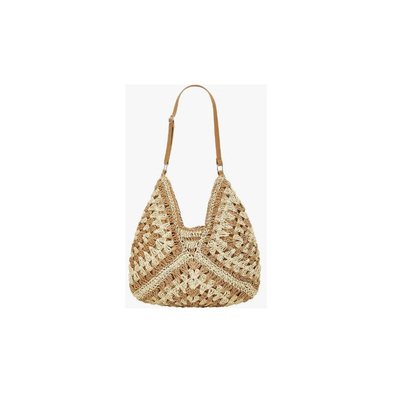 Bolso De Hombro Para Dama Hobo De Paja Con Asas Café