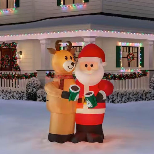 Inflable Navideño Gigante Con Luz Led Santa Y Reno 2.43 Mts