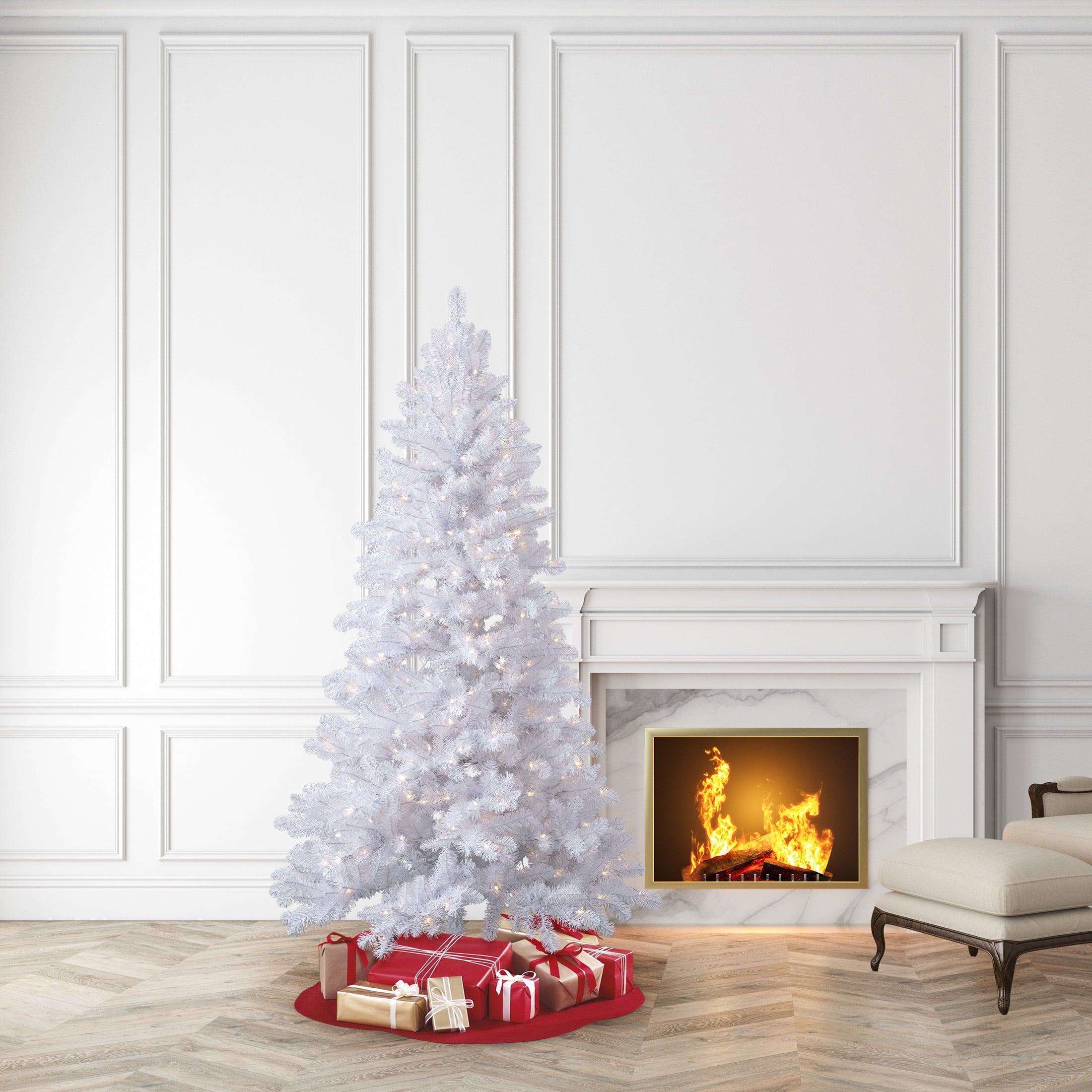 Árbol Artificial Blanco Duncan Fir 213 cm Preiluminado LED Cambiantes